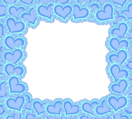 Vector decorative frame with blue ornamental figured heartsのイラスト素材