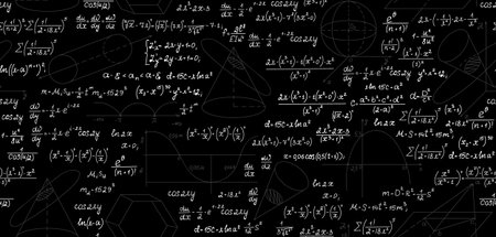 Mathematical vector seamless pattern with geometrical plots, figures, equations, formulas and...