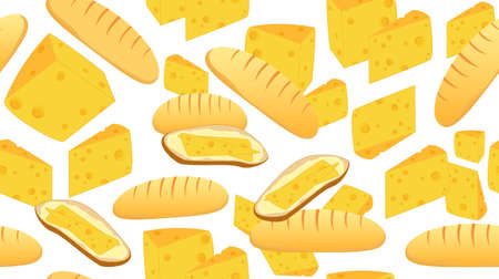 seamless pattern with breakfast food: bread, butter, cheese and sandwiches. Endless food textureのイラスト素材