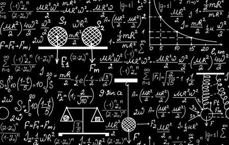 Physical vector seamless pattern with the equations, figures, schemes, plots and other calculations. You can use any color of backgroundのイラスト素材