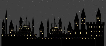 Vector illustration with castles in sleeping night cityのイラスト素材