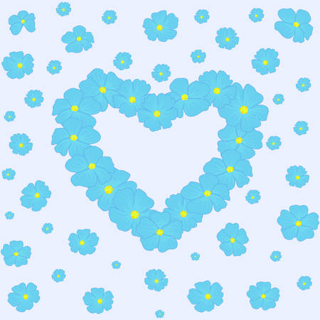 Vector floral background with heart of blue flowers. You can use any color of backgroundのイラスト素材