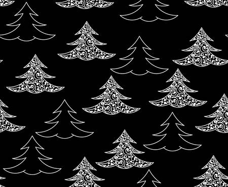 Happy New Year vector seamless background with white figured Christmas treesのイラスト素材