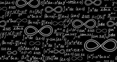 Mathematical vector seamless pattern with infinity signs and calculations. Endless math textureのイラスト素材