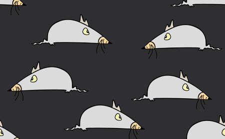 Vector seamless pattern with funny mice on grey backgroundのイラスト素材