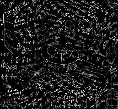 Scientific vector seamless pattern with mathematical formulas and figures. Endless educational math texture. You can use any color of backgroundのイラスト素材
