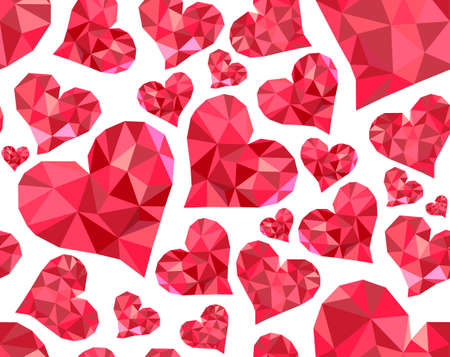 Valentine's day vector seamless pattern with red polygonal hearts. You can use any color of backgroundのイラスト素材