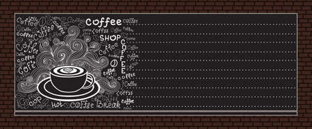 Vector coffee menu on brick wall backgroundのイラスト素材
