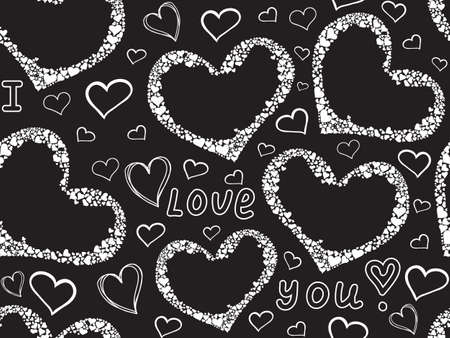 Abstract beautiful Valentine's vector seamless pattern with hearts and handwritten words of loveのイラスト素材