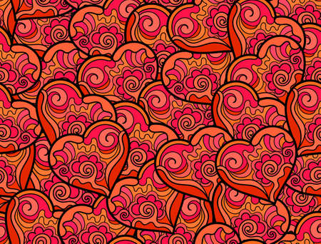 Abstract valentine's seamless pattern with many ornamental figured red hearts. Endless decorative texture. You can use it as a greeting card or invitation designのイラスト素材