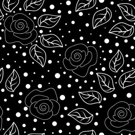 Decorative vector seamless texture with roses and leaves in the gardenのイラスト素材