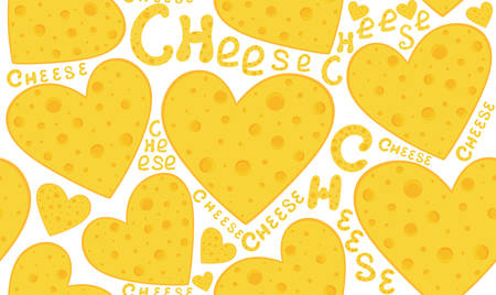 food and drink seamless pattern with cheese hearts and  words "Cheese". You can use any color of backgroundのイラスト素材
