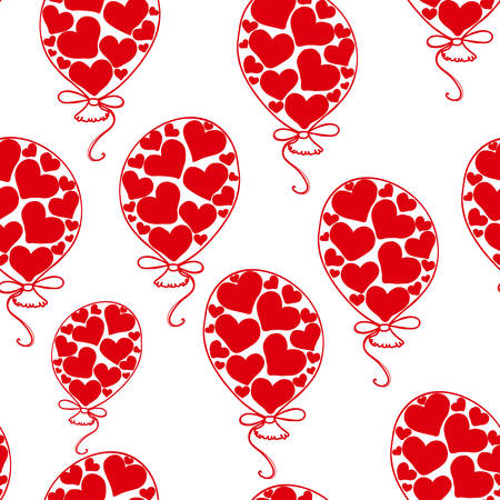 Funny beautiful vector seamless pattern with toy balloons of red heartsのイラスト素材