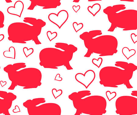 Beautiful vector seamless pattern with bunnies and hearts. You can use it as Valentine's card or invitationのイラスト素材