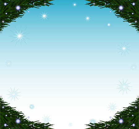 Vector decorative Happy New Year frame with fir branches and snowflakesのイラスト素材