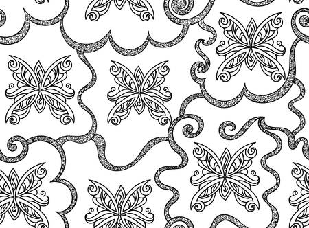 Beautiful abstract vector seamless pattern with figured butterfliesのイラスト素材