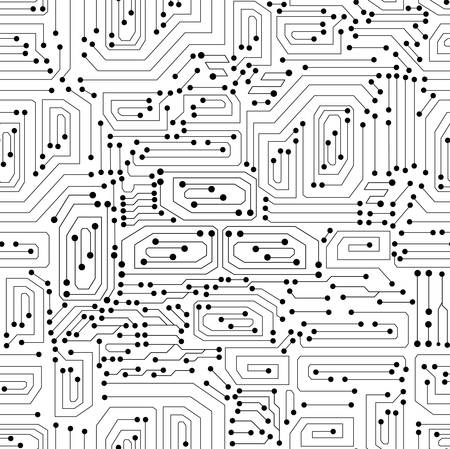 Technological vector seamless background having handwritten circuit board pattern. Computer science vector  textureのイラスト素材