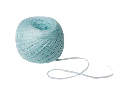Ball of blue yarn isolated on white backgroundの写真素材