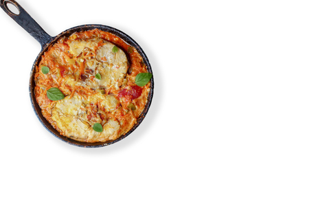fish with tomato sauce and aroma spices, isolated on whiteの写真素材
