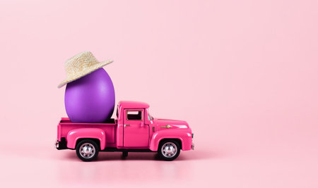 Banner on a pink background. The concept of online shopping for Easter, purchases and sale for the...