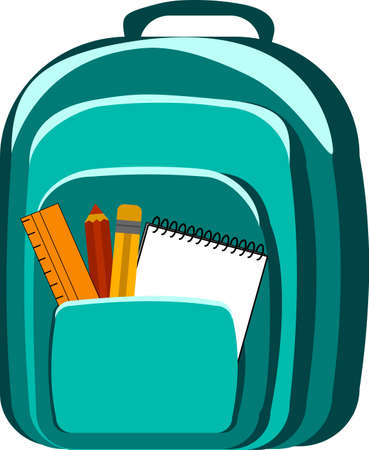 Open vector bag with school stationery and suplies. Back to school illustrationのイラスト素材