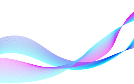 Abstract wave element for design. Digital frequency track equalizer. Stylized line art background. Colorful shiny wave with lines created using blend tool. Curved wavy line, smooth stripe.Vector.Whiteのイラスト素材