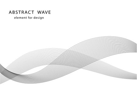 Abstract wave element for design. Digital frequency track equalizer. Stylized line art background. Vector illustration. Wave with lines created using blend tool. Curved wavy line, smooth stripe.のイラスト素材