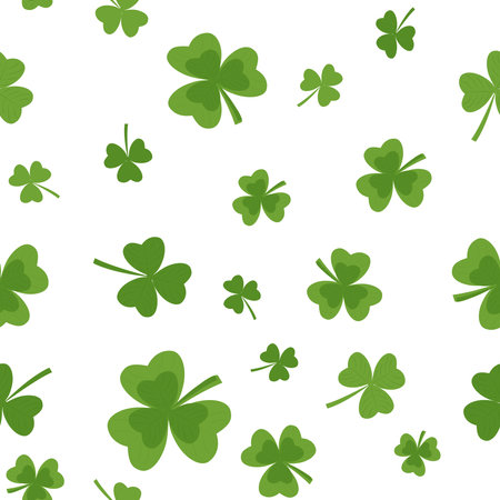 Vector seamless clover pattern. Clover pattern for Saint Patricks Day. Clover pattern with three and four leaf. Chaotic shamrocks pattern.のイラスト素材