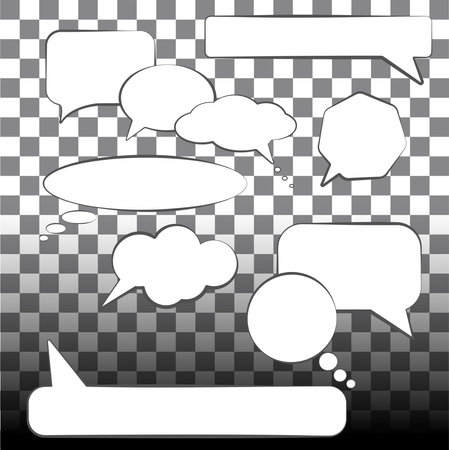 Set stickers of speech bubbles, dialogue boxes for communication or thought balls. Place for text, copy space, set for comics or messages for the site. Each element is separate and for any backgroundのイラスト素材