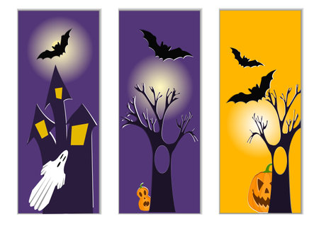 Halloween vertical banner set. Leaflets, flyers, party invitations, advertising, congratulations, letters.のイラスト素材