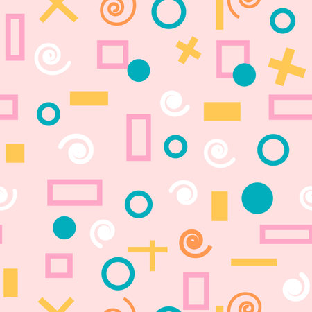 Seamless pattern of abstract geometric shapes on pink and transparent backgrounds.のイラスト素材