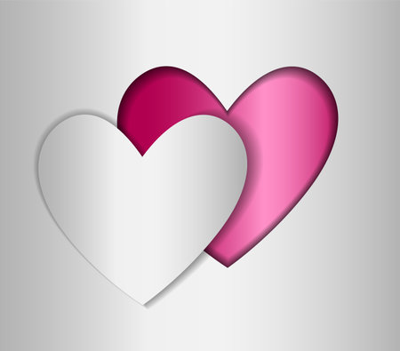 Two paper hearts on a gray background. vector illustration. Eps 10のイラスト素材