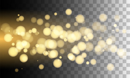 Gold bokeh and stars, sparkles, shimmer on transparent background, festive shiny background, wallpaper, for Christmas and New Year, vector illustration in eps10 formatのイラスト素材
