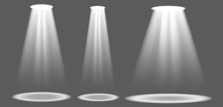 Searchlight illuminates the blank backdrop. Template with floodlight for presentation on a gray background. Vector illustration eps10 formatのイラスト素材