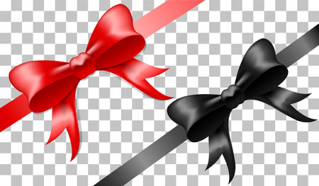 Black and red bow with horizontal ribbon and inscription Black Friday Sale, picture, packaging for a box or postcard for a holiday, on transparent backgroundのイラスト素材