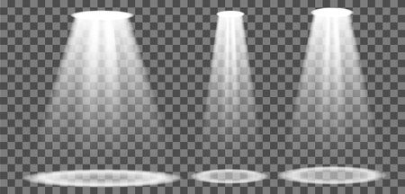 Searchlight illuminates the blank backdrop. Template with floodlight for presentation on a transparent background. Vector illustration formatのイラスト素材