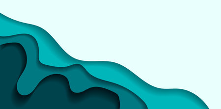 Background with green abstract multilayered wavy pattern. Paper art style. Template design for posters, banners, flyers, booklets.のイラスト素材