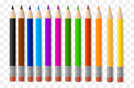 A set of colored pencils, 12 colors. School goods, school supplies, stationery on a transparent background in eps10 format. Back to schoolのイラスト素材