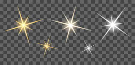 Gold stars, sparkles, shimmer on transparent background, festive shiny background, wallpaper, for Christmas and New Year, vector illustration in eps10 formatのイラスト素材