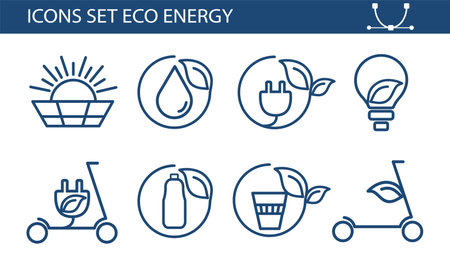 Set of eco vector icons in flat style. Eco collection with various icons on the theme of ecology and green energy. Isolated, editable and scalable icons.のイラスト素材