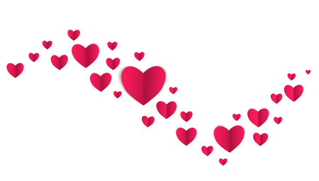 Red paper vector hearts in an envelope, valentine for valentines day. Card, postcard, invitation, template, design element on white backgroundのイラスト素材