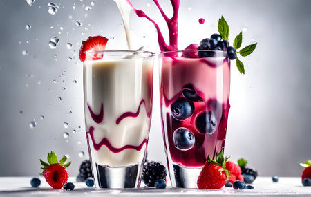 Fresh tasty cocktails with berries and sweets on table. This photo was generated using Playground AIの素材