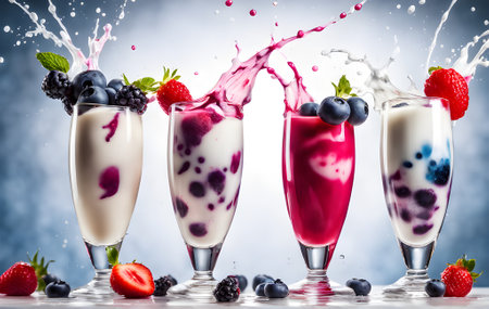 Fresh tasty cocktails with berries and sweets on table. This photo was generated using Playground AIの素材