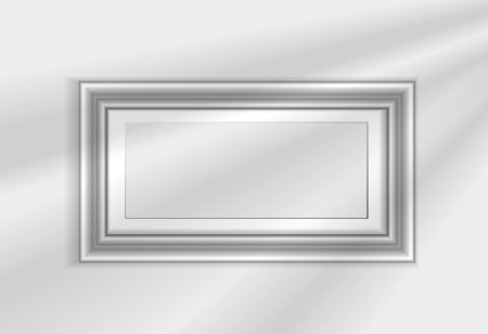 Mockup black frame photo on wall. Mock up artwork picture framed. Horizontal border with shadow, with shadow. Empty A4 photo frame. Modern stylish 3d. Design prints poster, letterhead, painting imageのイラスト素材