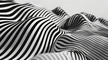 The image shows an abstract design of flowing, wavelike forms in black and white with a sense of movement and grace. geometric black and white forms flowing waves in background.の素材