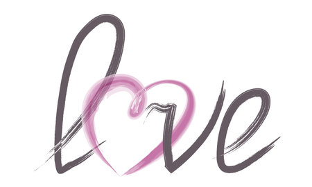 depicts the word love written in an elegant, cursive style. The text is integrated into a fluid, abstract shape that symbolizes affection and connection. Dominated by soft, pastel colorsのイラスト素材