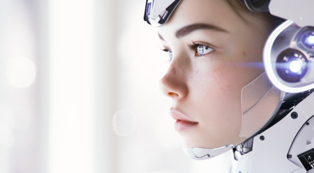 woman android, robot, modern technology. work in the laboratory, in the office, introducing new modern technologies.の素材