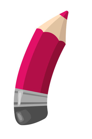 This digital illustration features a red curved pencil with an eraser, ideal for artistic and creative design projectsのイラスト素材