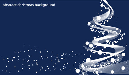 Abstract Christmas tree with swooping lines and circular decorations on a dark blue background. Concept of modern holiday design and festive celebration. Vector illustrationのイラスト素材