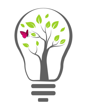 Creative fusion of nature and innovation with a butterfly on a tree within a light bulbのイラスト素材